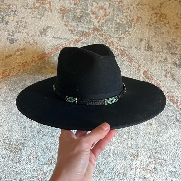 Stetson Black Cowboy Hat with Turquoise/Black Beaded Horse Hair Strap - Picture 2 of 15